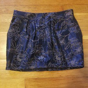 Aqua Floral Metallic Mini Skirt